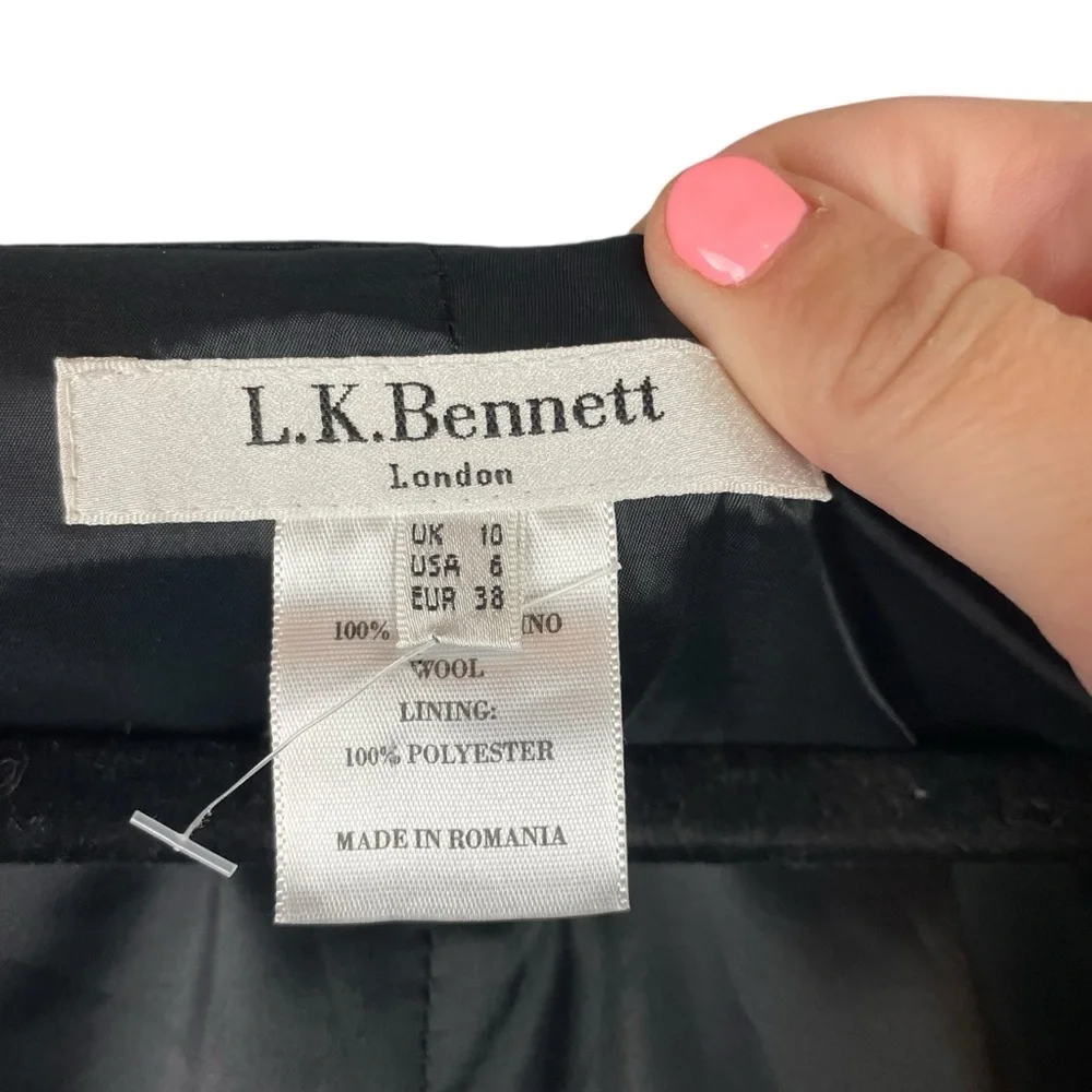 L.K. Bennett London Gray Plaid Wool Dress Size 6 US UK 10 EU 38 Fine Merino Wool